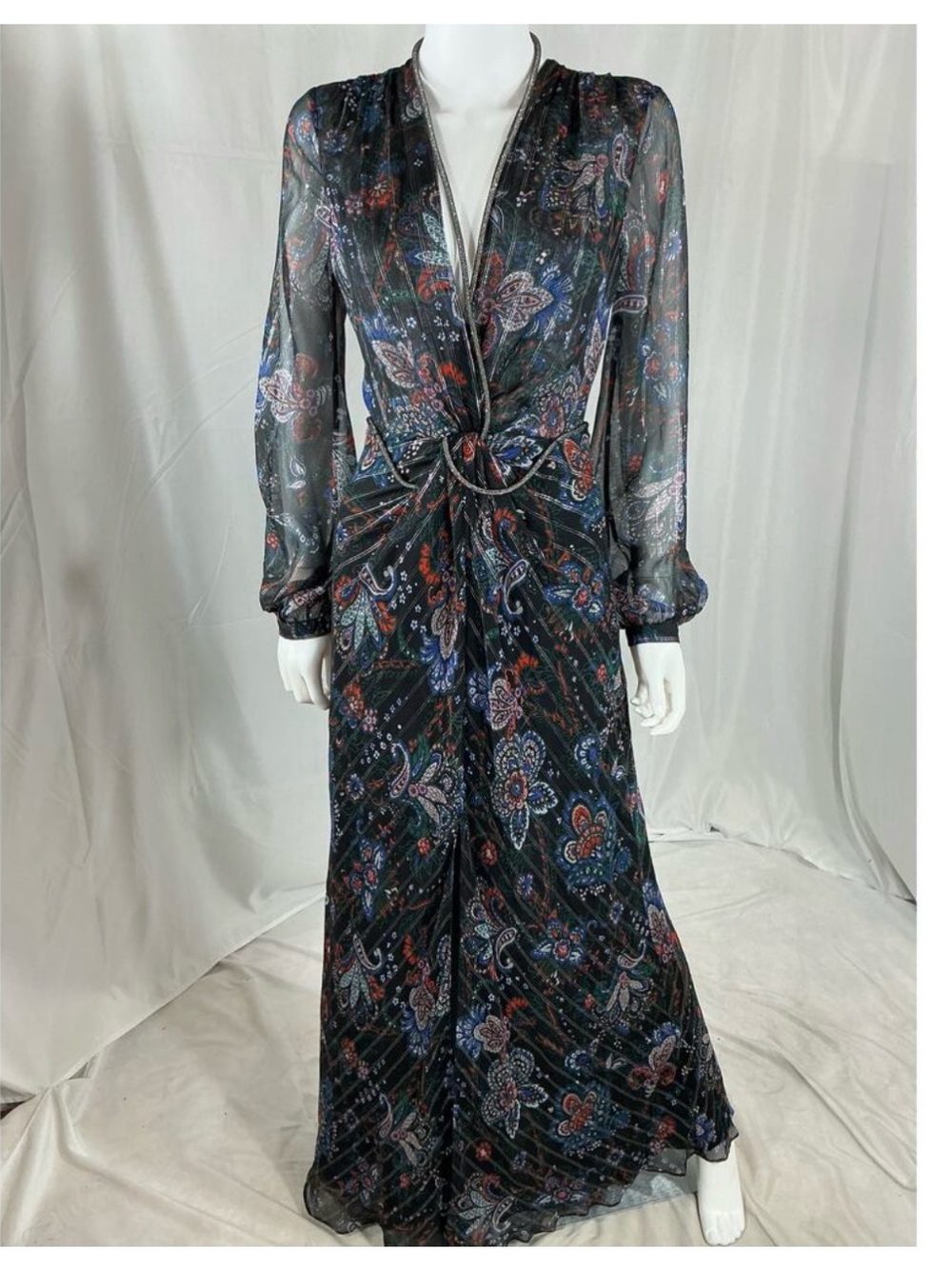 Veronica Beard Black Kaira Metallic Silk Twist-Front Maxi Dress - Picture 7 of 9